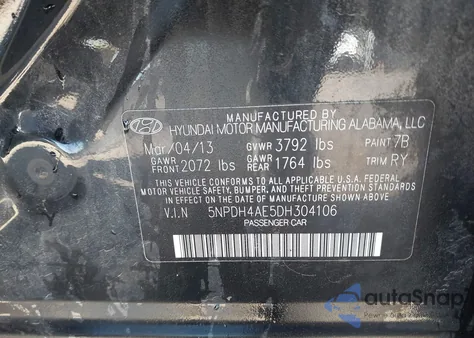 2013 Hyundai Elantra Limited z USA, uszkodzony, nr VIN 5NPDH4AE5DH304106